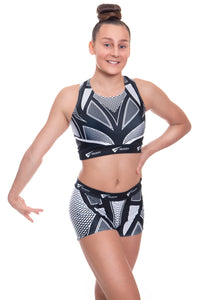 Destiny Black and White Crop Top and Gym Shorts Activewear Set