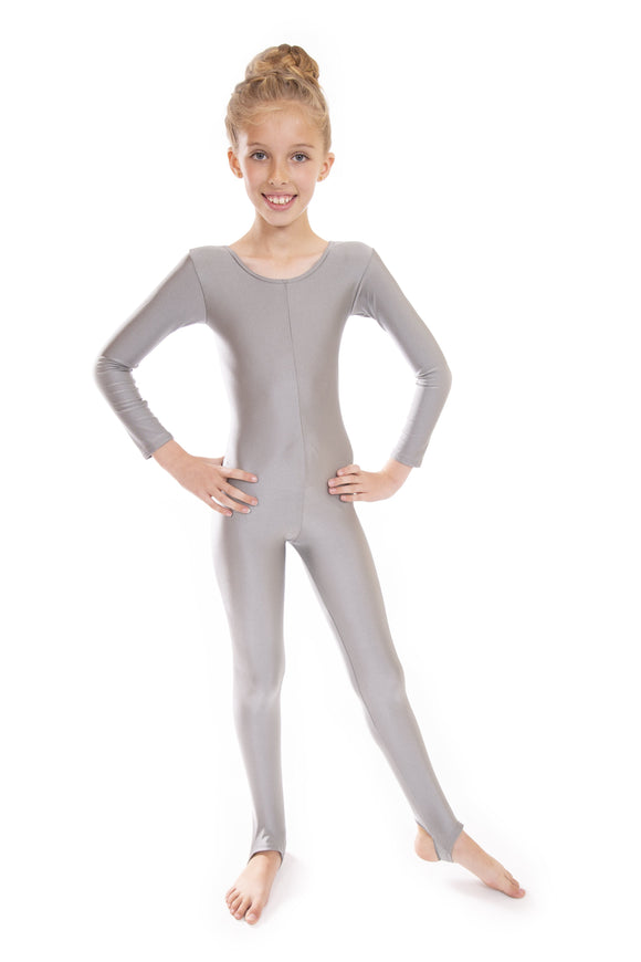 Grey Dance Long Sleeved Unitard Dancewear Catsuit