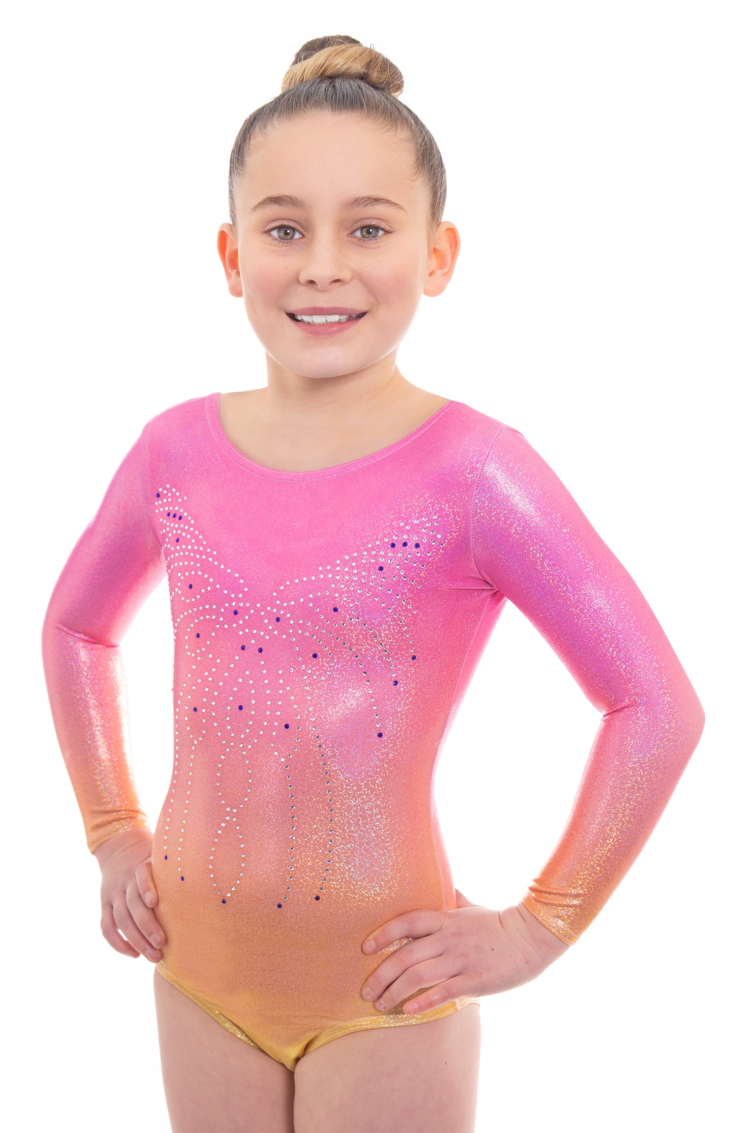 Radiant Mojo Pink and Orange Ombre Long Sleeved Leotard