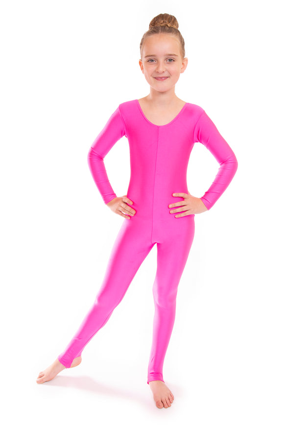 Shocking Pink Long Sleeved Dance Unitard
