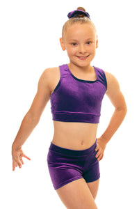 Purple Velvet Crop Top and Gym Shorts