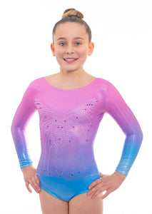 'Radiant' Pink and Blue Ombre Long Sleeved Leotard