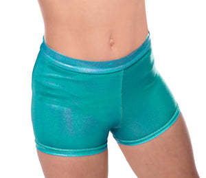 Radiant all Turquoise Shiny Foil Girls 'Combo' Gymnastics Gym Shorts
