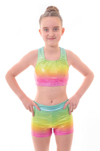 Metallic Blaze Rainbow Ombre Crop Top and Gym Shorts Set