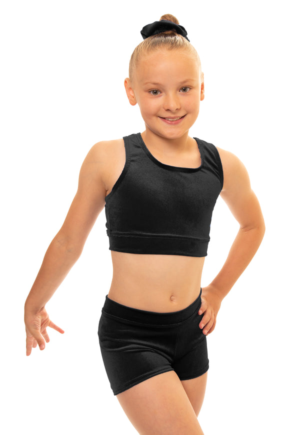Black Velvet Crop Top and Gym Shorts