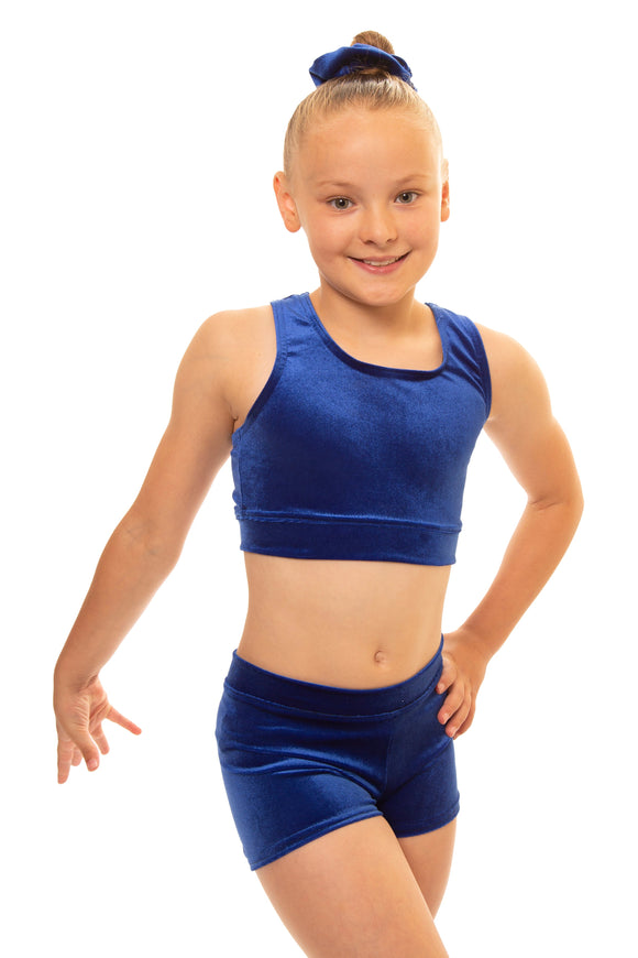 Royal Blue Velvet Crop Top and Gym Shorts