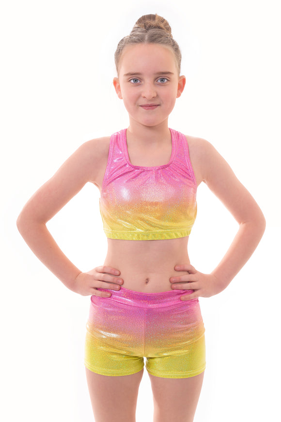 Metallic Summer Ombre Crop Top and Gym Shorts Set