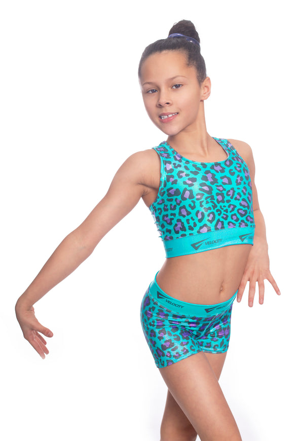 Wild Turquoise Crop Top and Shorts Activewear Set
