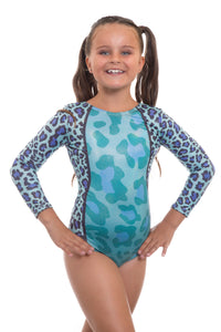 Wild Turquoise Long Sleeved Gymnastics Leotard